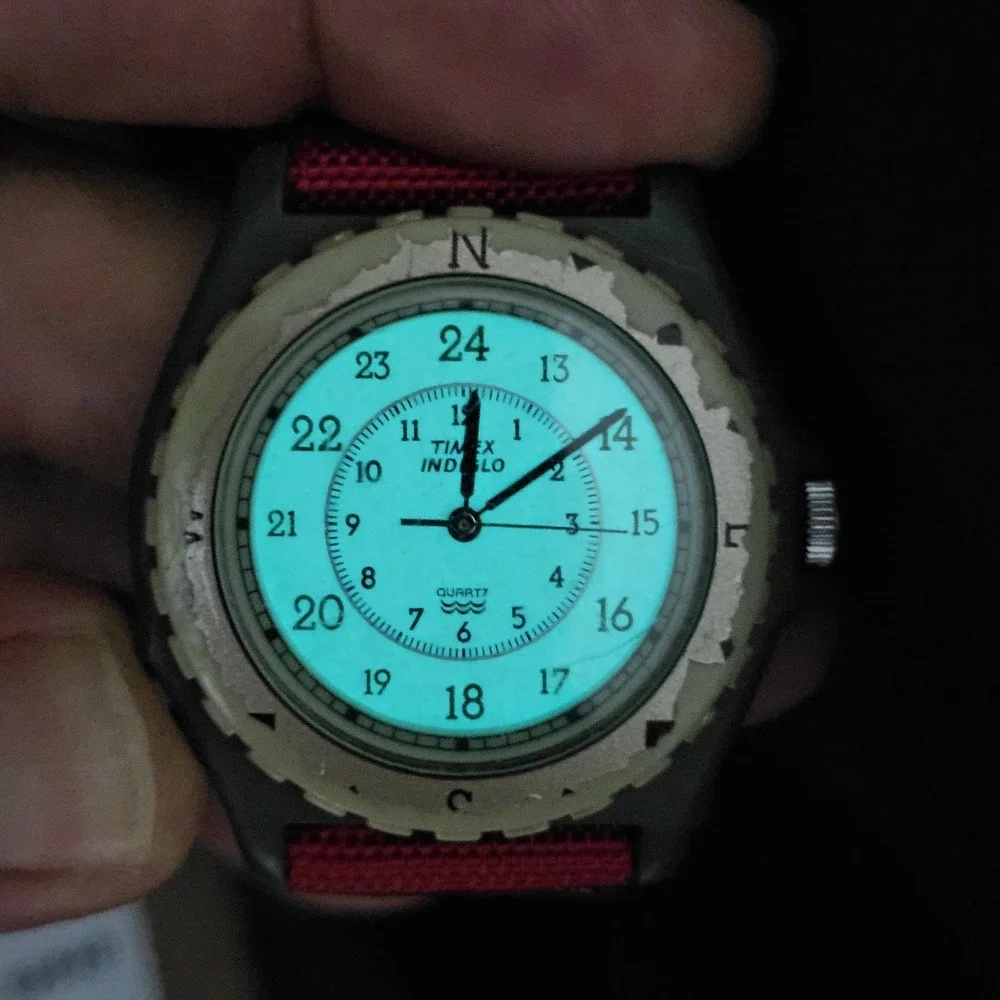 VTG Timex Field Men's Watch 38MM Cream Dial New Red Canvas Bands New Battery